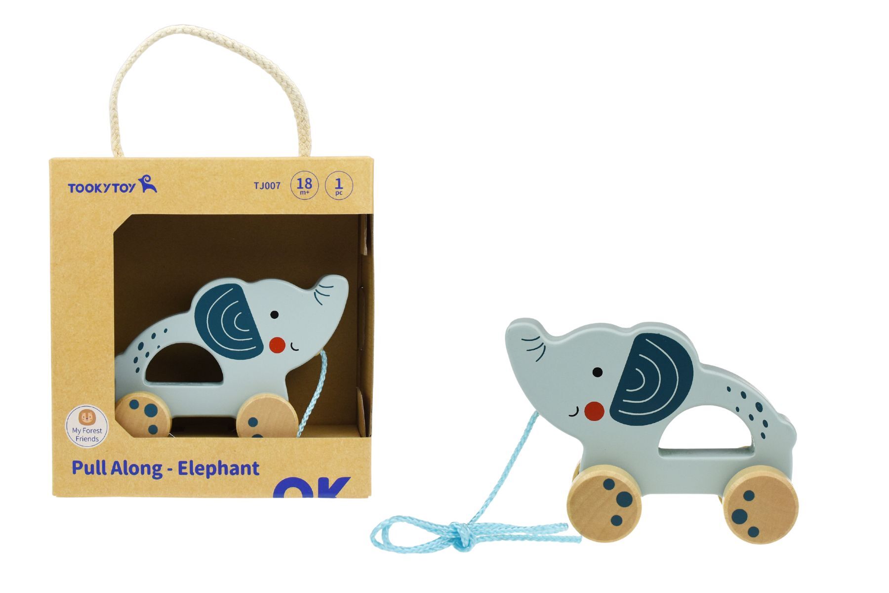 Wooden children's sliding toy elephant 18m+ 14.8x16.2x6.5cm Tooky Toy