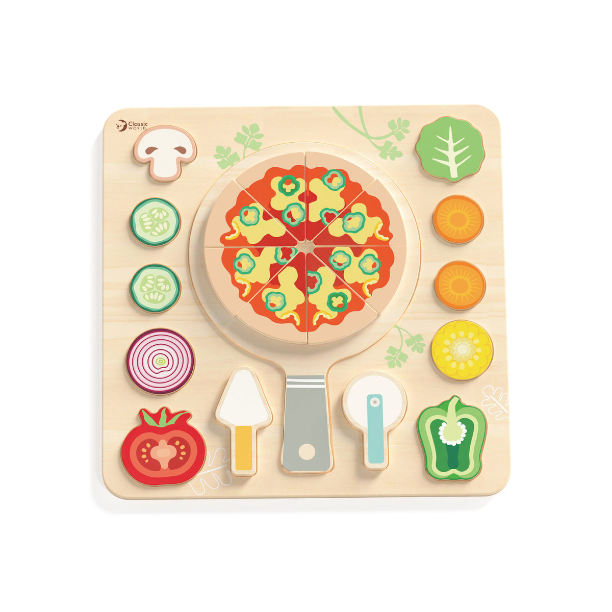 Wooden children’s toy Pizza Cutting Board and Insert Pieces +2 years 30x30x1.5 cm