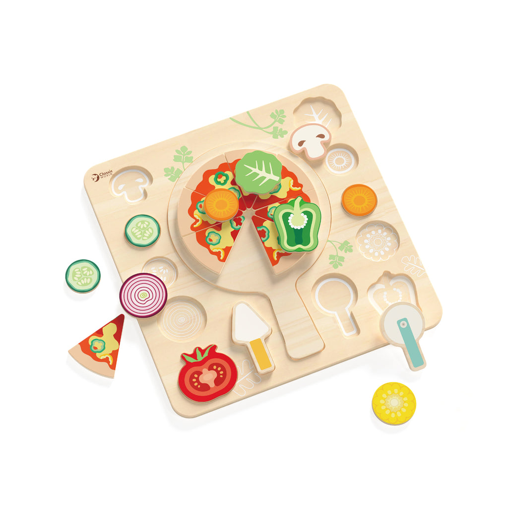 Wooden children’s toy Pizza Cutting Board and Insert Pieces +2 years 30x30x1.5 cm