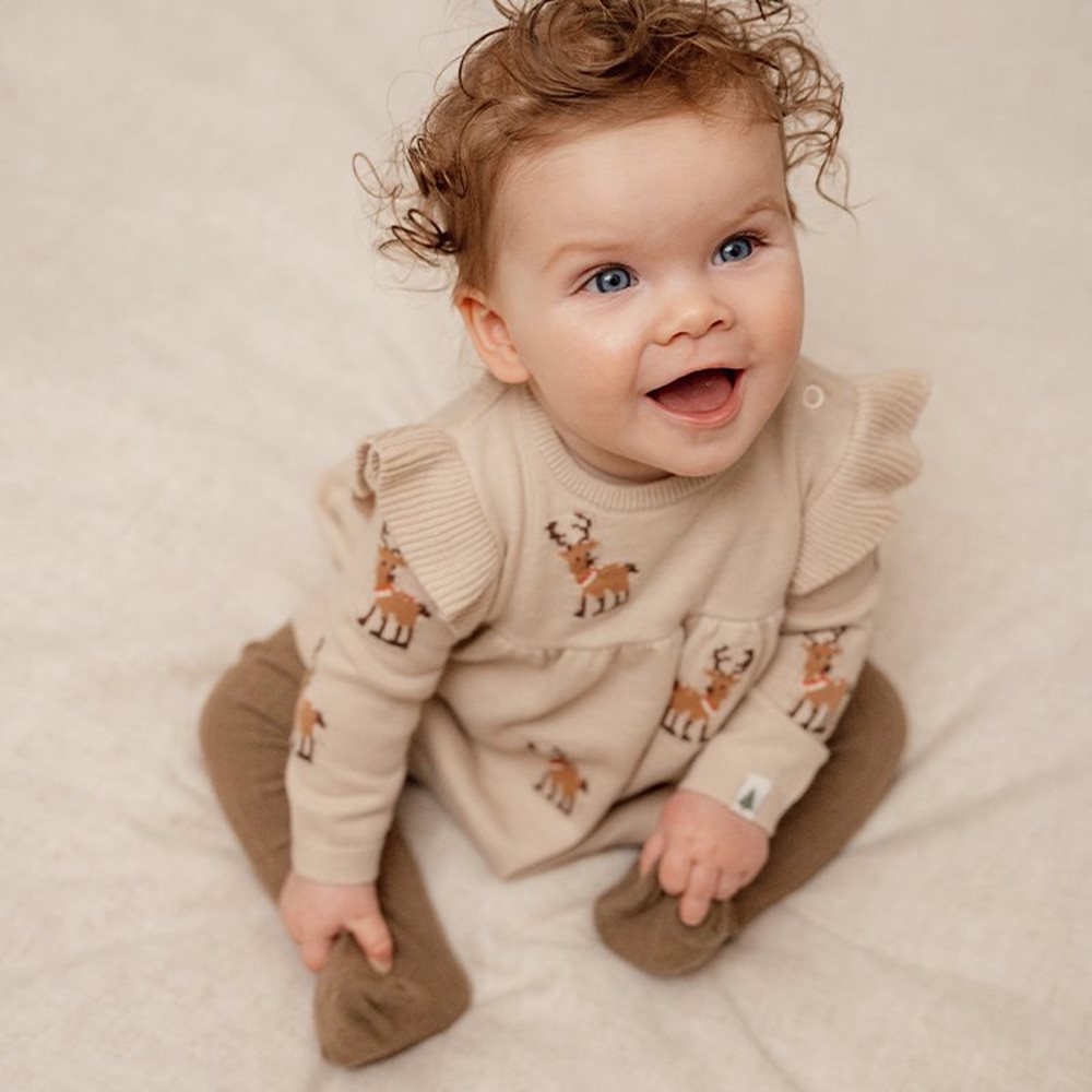 Παιδικό Χριστουγεννιάτικο μακρυμάνικο πλεκτό φορεματάκι με βολάν 2-12 μηνών Little Dutch