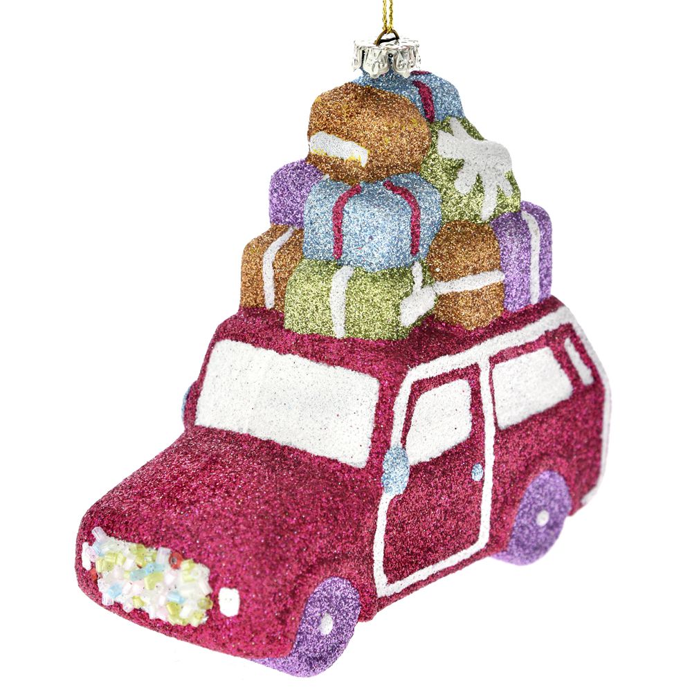 Christmas ornament car with gifts colorful with glitter 12cm