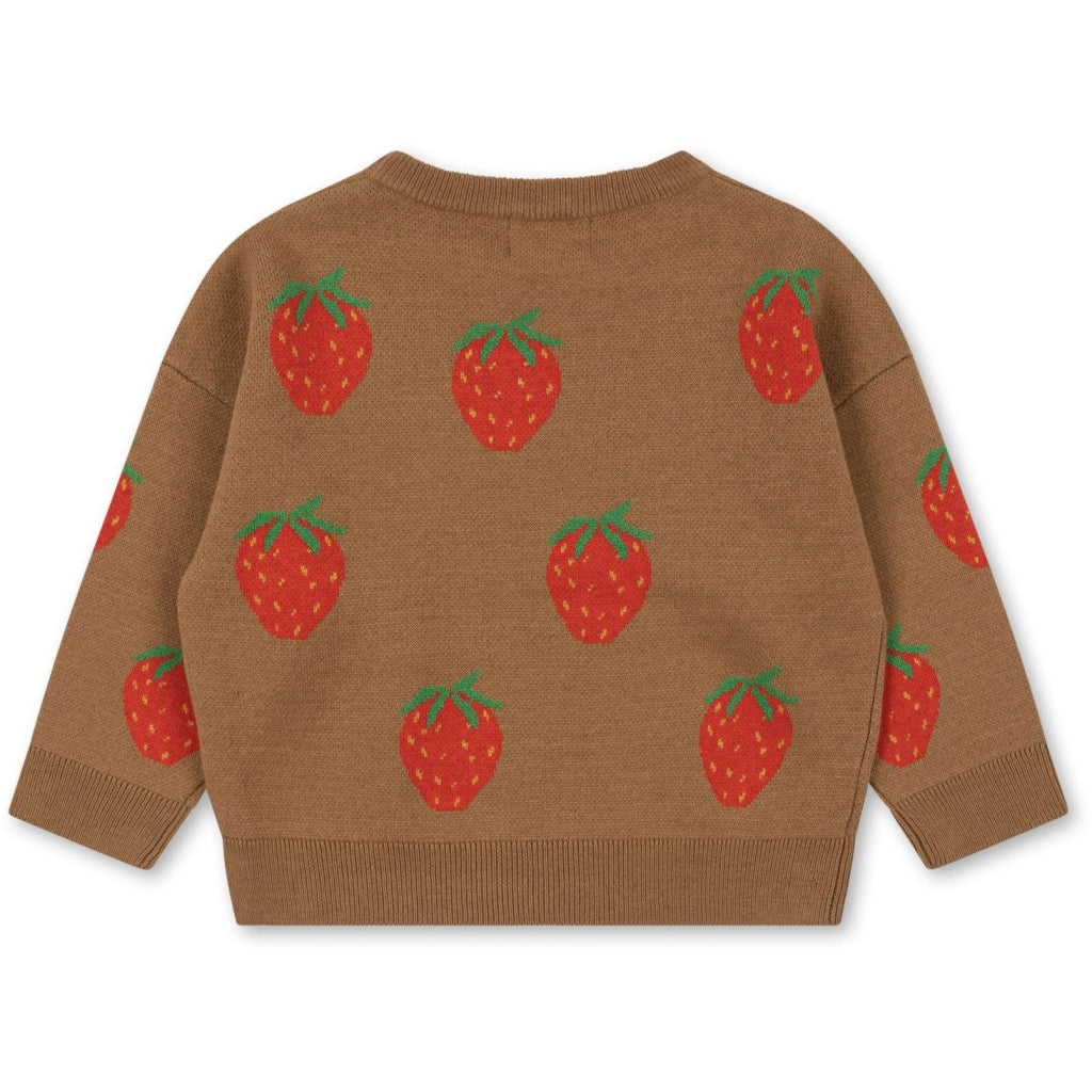 Παιδικό πλεκτό πουλόβερ ζακάρ με φράουλες Strawberry Brown- 6M-12M Konges Slojd