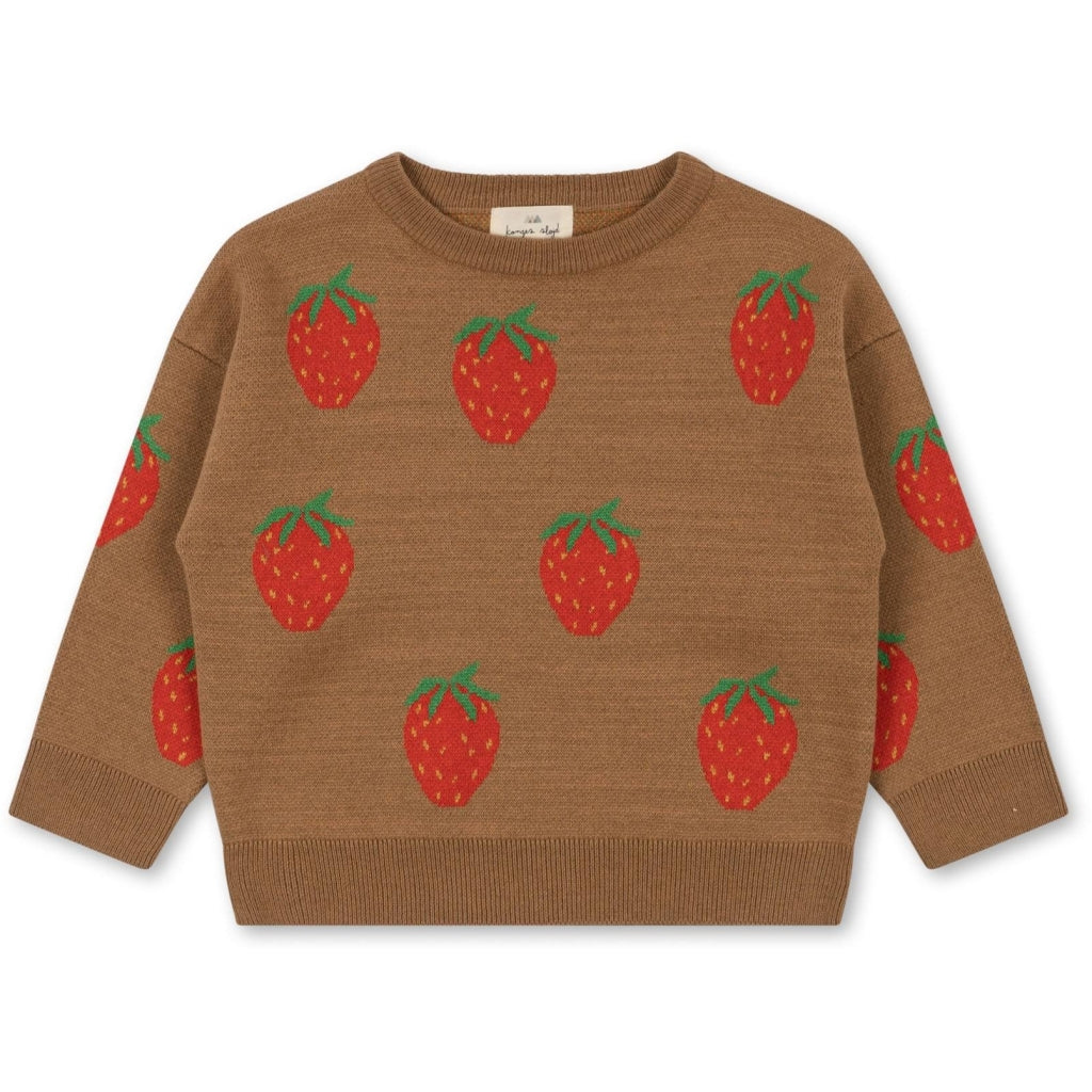 Παιδικό πλεκτό πουλόβερ ζακάρ με φράουλες Strawberry Brown- 6M-12M Konges Slojd