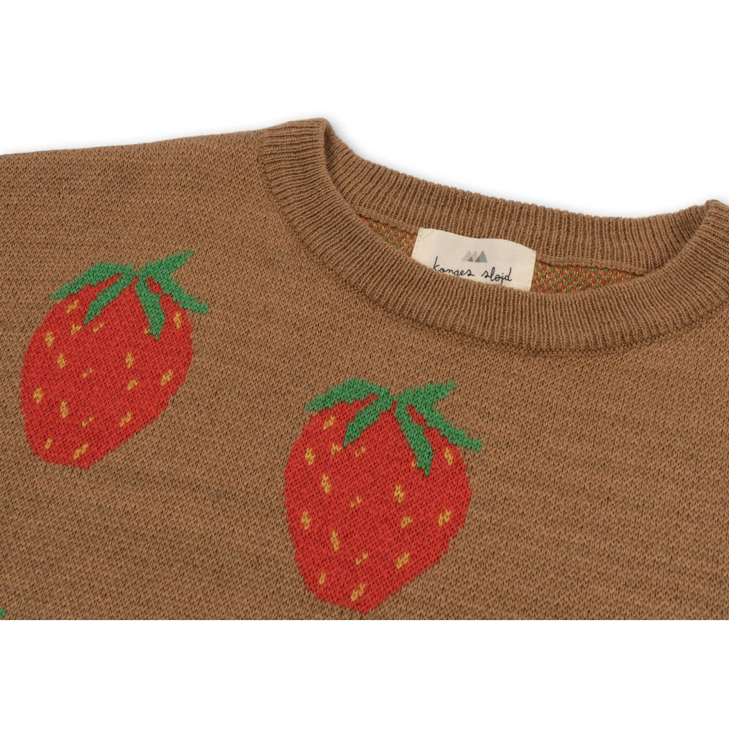 Παιδικό πλεκτό πουλόβερ ζακάρ με φράουλες Strawberry Brown- 6M-12M Konges Slojd