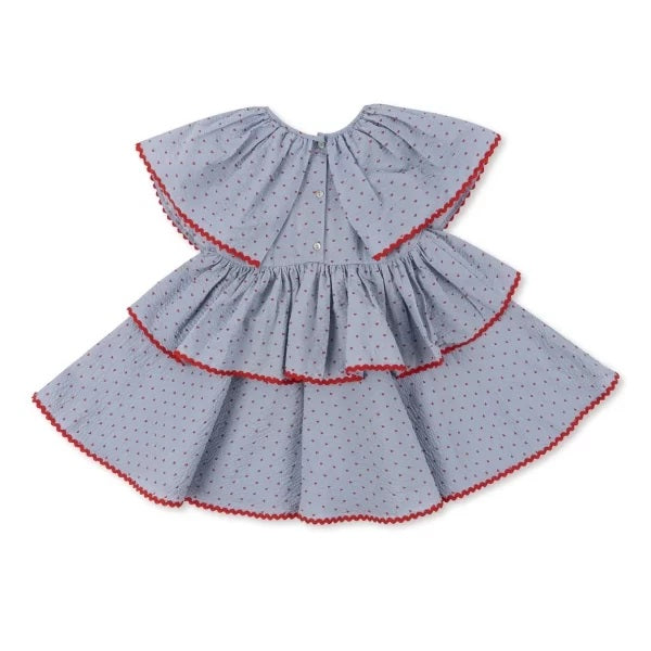 Παιδικό γαλάζιο φόρεμα με βολάν Noelle και γιακά 100% οργανικό βαμβάκι 9-12 months Konges Slojd