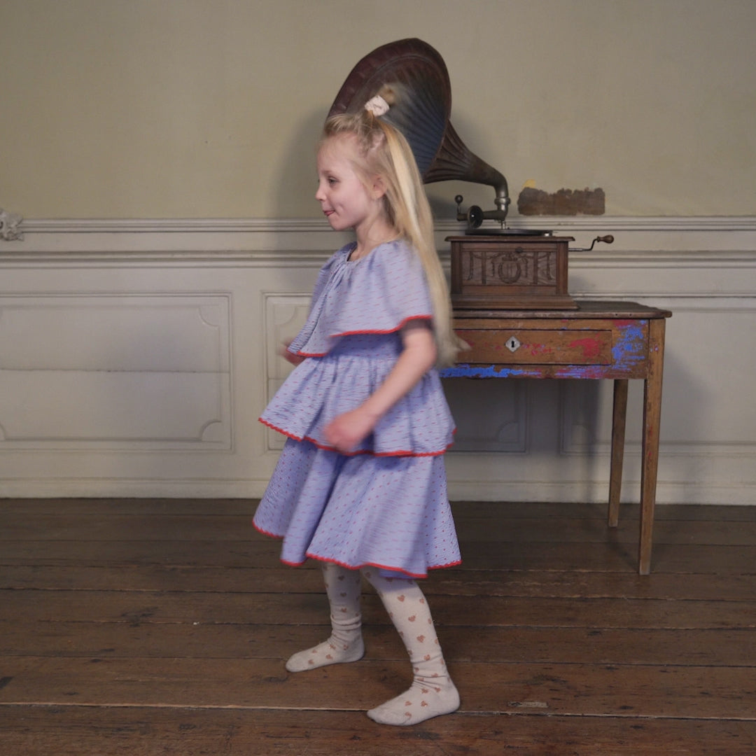 Παιδικό γαλάζιο φόρεμα με βολάν Noelle και γιακά 100% οργανικό βαμβάκι 9-12 months Konges Slojd