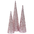 Χριστουγεννιάτικο Διακοσμητικό ροζ κώνοι με πούλιες σετ των τριών 40-50-60cm