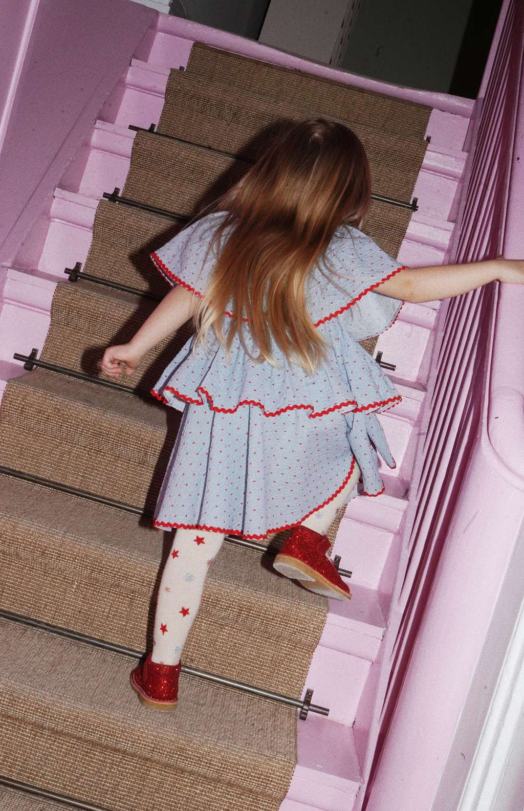 Παιδικό γαλάζιο φόρεμα με βολάν Noelle και γιακά 100% οργανικό βαμβάκι 9-12 months Konges Slojd