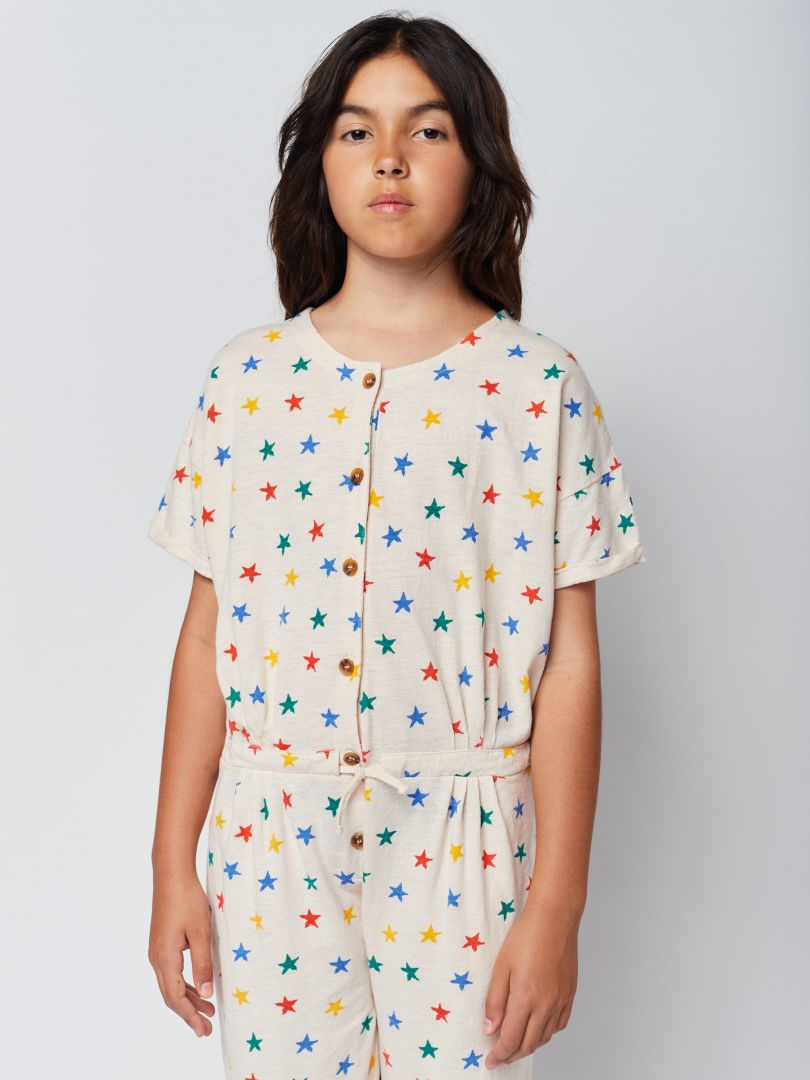 Kid's organic cotton playsuit with stars 2-9Y Bobo Choses