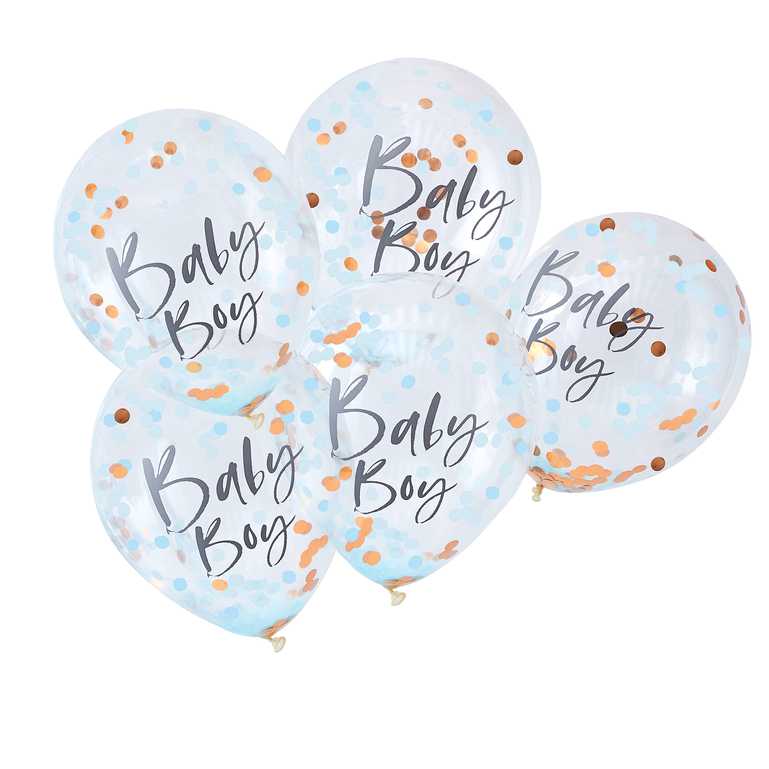 σετ 5 μπαλόνια Baby Boy με κονφετί για baby shower πάρτι 30cm - Gingerray