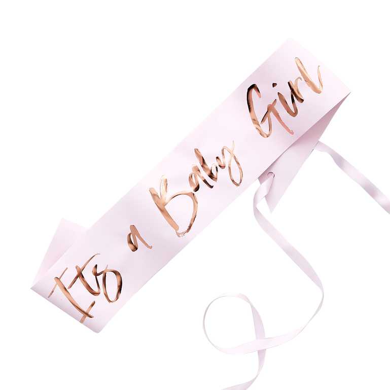 Χάρτινη κορδέλα It's a Baby Girl με ροζ χρυσό baby shower 75x10cm  - Gingerray