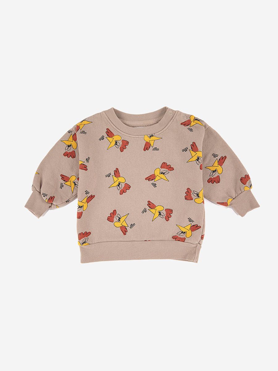 Bobo Choses Mr O'clock roosters 100% organic cotton children's sweatshirt 6 to 36 months