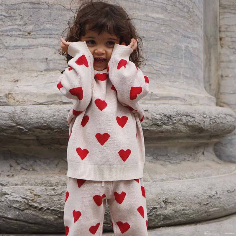 Παιδικό πλεκτό πουλόβερ ζακάρ με καρδούλες Buttercream Heart -12M Konges Slojd