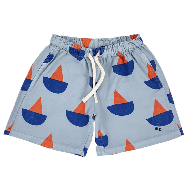 Kid's Light Blue Sail Boat All Over Shorts 2-11Y Bobo Choses