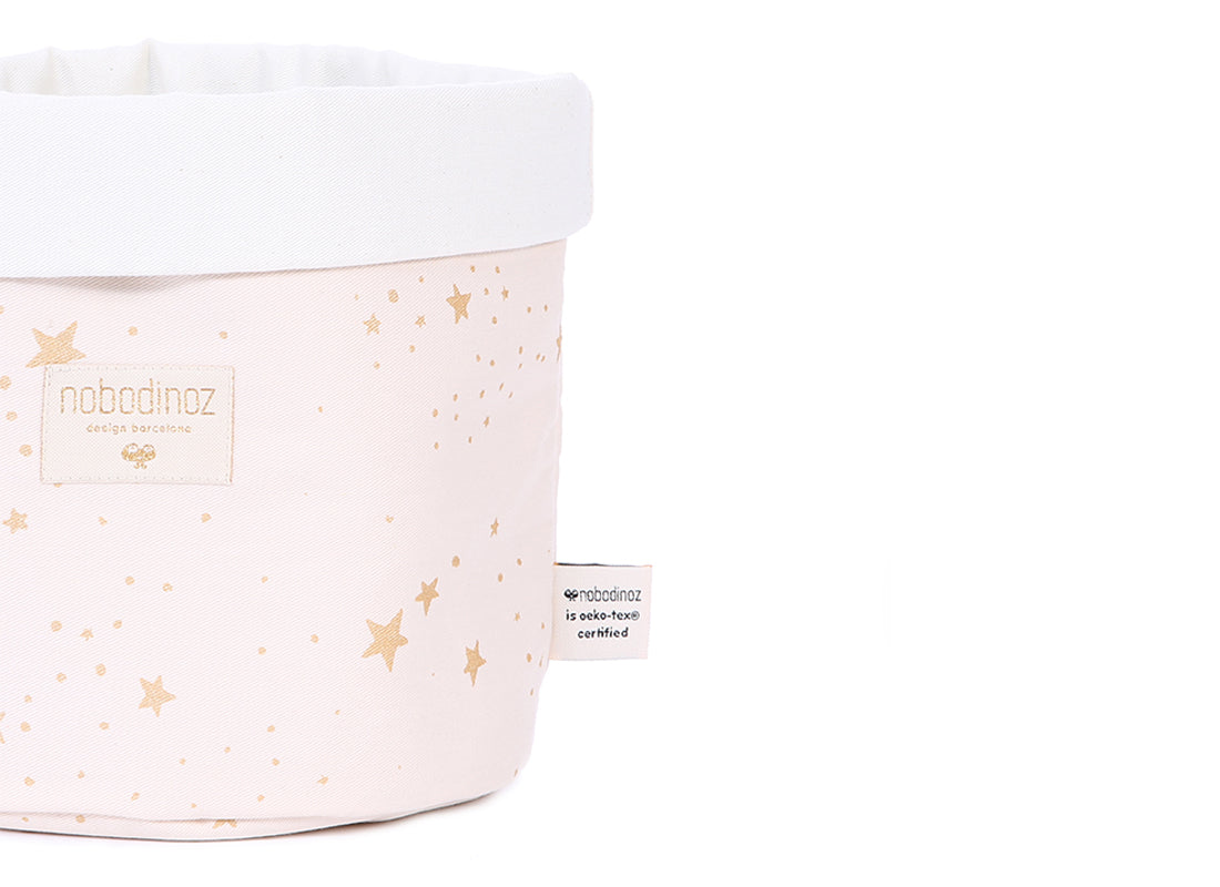 Βαμβακερό καλάθι αλλαξιέρας μικρό για βρεφικό δωμάτιο Panda Gold stella-Dream pink 19x15cm New Elements Nobodinoz