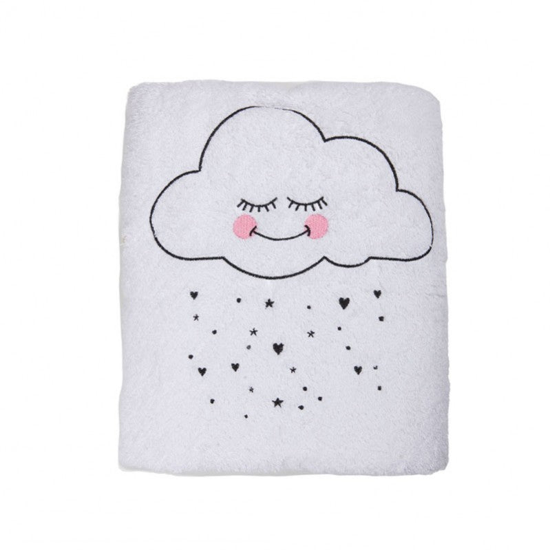 Set of two cotton towels with smiley cloud embroidery