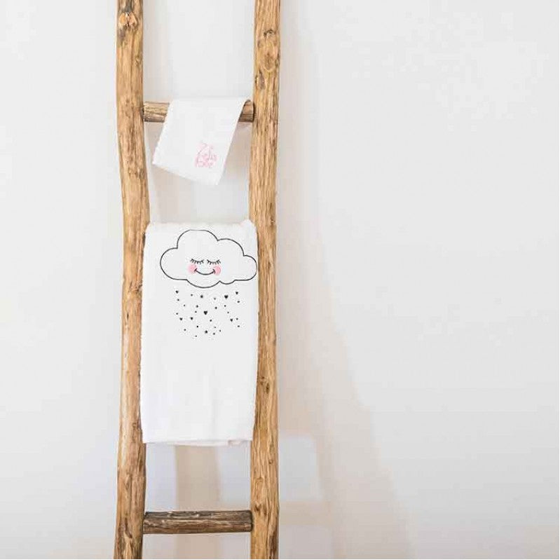 Set of two cotton towels with smiley cloud embroidery