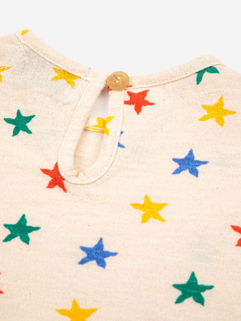 Multicolour stars all over ruffle t-shirt 3-24M Offwhite - Bobo Choses